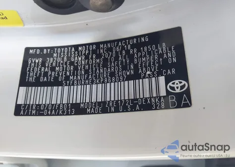 2019 Toyota Corolla Le z USA, uszkodzony, nr VIN 5YFBURHE3KP868097
